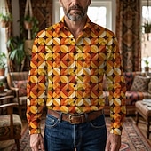 economico Cime-Retrò Vintage Anni '70 Camicia Camicia Aloha Lunghe Hippie Geometrico Costume Per uomo Mascherata Festival Musicale Feste Abbigliamento quotidiano Adulti Camicia