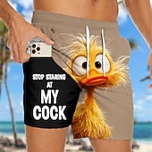  Per uomo Divertente Anatra Gergo divertente Pantaloncini foderati Pantaloncini da bagno 2 in 1 Pantaloncini da mare Misura del girovita medio Hawaiano Vacanza al Mare Tasche Laterali Con Fodera a