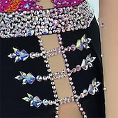 preiswerte Eiskunstlaufkleider-Eiskunstlaufkleid Mädchen Eislaufen Kleid Rosenrot Patchwork Offener Rücken Dehnbar Training Wettbewerb Eiskunstlaufkleidung Klassisch Kristall / Strass Langarm Eislaufen Eiskundstlauf