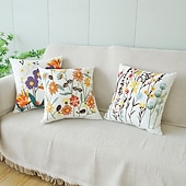 cheap Throw Pillows,Inserts &amp; Covers-Country Style Embroidered Pillow Covers Living Room Sofa Cushion Fresh Floral Plant Throw Pillow for Window Seat Headrest