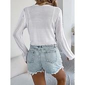 preiswerte Einfarbiger Cardigan-Damen Pullover Strickjacke Urlaub Mode Lässig Einfarbig Gehäkelt V Ausschnitt Schnürung Gestrickt Langarm Crop Tops Stricken Täglich Outdoor Wochenende Schwarz Weiß Sommer Frühling