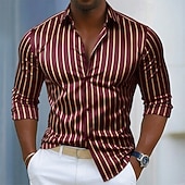 baratos Camisas de cetim masculinas-Homens Camisa Social Blusa de cetim Saia camisa de botão Camisa de formatura Tiras verticais O negócio Casamento Preto Vinho Azul Marinha Verde Manga Longa Aberto para a Lateral Todas as Estações