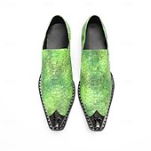 baratos Mocassins de couro premium-Mocassins masculinos em couro legítimo verde com estampa de cobra, elegantes sapatos sem cadarço para casamentos, calçados estilosos para noivos e convidados.
