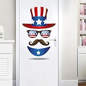 billige USA 250.-2-pakning med patriotisk dørklistremerke til uavhengighetsdagen 4. juli, veggklistremerker med onkel Sam-hatt, solbriller og bart, rød, hvit og blå, selvklebende dekor til hjemmekontor,