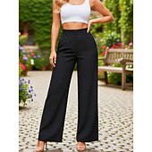 baratos perna larga e cintura alta-Mulheres Perna larga chinês Elegante Moda Roupa de rua Comprimento total Cintura Alta Tecido Confortável Macio Micro-Elástica Ao ar livre Escritório Rua Azul Preto Branco Marron Primavera Outono