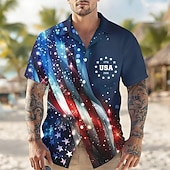  Hombre 4 de julio, 250 aniversario de Estados Unidos Cielo estrellado Bandera de EE. UU. Camisa Camisa Cubana Abotonar la camisa Manga Corta Patriótico Festivos Verano Primavera Camisa con cuello de