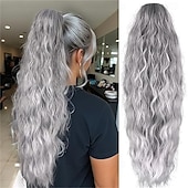 baratos Rabos-de-Cavalo-Extensão de rabo de cavalo com cordão de 66 cm (26 polegadas), aplique de cabelo longo e ondulado para mulheres - aplique de cabelo sintético para uso diário (castanho chocolate com mechas loiras mel)