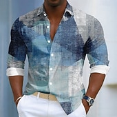 economico Geometrica-Per uomo Blocco di colori Patchwork Colore sfumato Camicia Camicia con Bottoni Manica Lunga Moda Casual Quotidiano All'aperto Abbigliamento casual alla moda Primavera Autunno Collo ripiegato Stampa