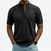 billige Cordfløy T-skjorter-Herre Kordfløyel skjorte T-skjorter Kortermet Helfarge عادي Gammeldags stil Henley Knapper Høy krage Henley Avslappet Daglig utendørs Sommer Vår Vår &amp; Vinter Svart kaffe Grå Henley T-skjorte