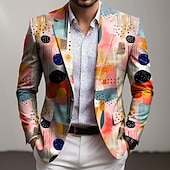 preiswerte Herren bedruckte Blazer-Herren Geometrisch Blazerjacke Mantel Mode Bequem Atmungsaktiv Künstlerisch Lässig Lässig Täglich Party-Abendmode 3D-Druck Knöpfe Mehrere Taschen Herbst Winter Frühling Flacher Kragen Langarm Blau