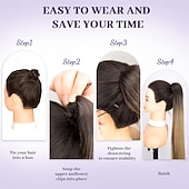 halpa Poninhännät-kiristysnyörillä poninhäntäpidennykset, pitkät suorat poninhännät, luonnollisen pehmeät klipsiponinhännät naisille, synteettiset hiuslisäkkeet, ombre, mustasekoitus, vaaleat