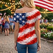  A 250-a aniversare a SUA Retro / vintage Anii 1980 Tricou Pe Umăr Mâneci scurte Costume de fancy Pentru femei 4 iulie Ziua Independenței Adulți Tricou