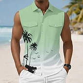 Χαμηλού Κόστους Τροπικά φυτά-Ανδρικά Δέντρο καρύδας Χρωματική κλίση Τροπικά φυτά Πουκάμισο Χαβανέζικο πουκάμισο Πουκάμισο Aloha Αμάνικο Θέρετρο Διακοπές στην παραλία Καλοκαίρι Άνοιξη Απορρίπτω 3D