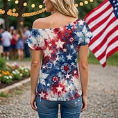  250th Anniversary USA Retro Vintage 1980s T-shirt One Shoulder Short Sleeves Fancy Dress Women's 4th of July Independence Day Adults' T-shirt