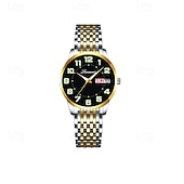 baratos Relógios Quartz-Relógio feminino digital com pulseira de aço inoxidável, calendário e indicador de semana, moderno e elegante para o dia a dia, viagens, uso noturno, ocasiões casuais, esportes e negócios.