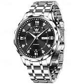 levne Mechanické hodinky-Nové pánské business hodinky značky Olevs s luminiscenčním displejem, kalendářem a týdenním ukazatelem, plně automatickým mechanickým strojkem, tvarem kosočtverce osazeným diamanty, voděodolné, vhodné