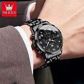abordables Relojes de Cuarzo-Nuevo reloj de negocios para hombre de la marca Olevs con pantalla luminosa, función de cronómetro, calendario, indicador de 24 horas, reloj de cuarzo multifuncional, informal y moderno, resistente al
