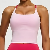 baratos Sutiã Esportivo-Mulheres Sustentação Média Regata com Bojo Sutiã de corrida Delgado Good Top Acolchoado Academia Exercício Corrida Leve Elástico Respirável Amarelo Rosa claro Azul Cor Sólida