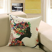 baratos Jogue travesseiros, inserções e capas-Capas de almofada de linho Four Seasons com orquídeas e a árvore da vida, um design floral vibrante e colorido para sofá e cama.