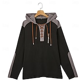 cheap Waffle Knit Tee-Men's Waffle T-shirt T Shirt Waffle Henley Shirt Long Sleeve Hooded Lace Up Neck Fall Solid Color Textured Traditional / Vintage Drawstring Casual Home Outdoor Light Blue Wine Black Top Tee for Men