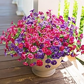 cheap Artificial Flower-12 Bundles Artificial Flowers Morning Glory for Outdoors Fake Plants Outside Decoration, Silk Colorful Flower with Eucalyptus UV Resistant Realistic Faux Flowers for Planter Porch Patio Yard Garden