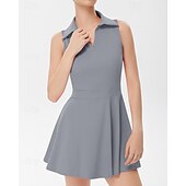 abordables Vestido de Mujer-Mujer Color sólido Vestido de tenis con pantalones cortos Vestido deportivo Sin Mangas Bolsillo Elástico Transpirable Tenis Corriendo Aptitud física Vestidos Rosa Gris Ropa de tenis