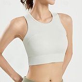 baratos Sutiã Esportivo-Mulheres Sustentação Média Regata com Bojo Sutiã de corrida Delgado Good Top Acolchoado Academia Exercício Corrida Leve Elástico Respirável Preto Branco Azul Retalhos