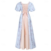 Χαμηλού Κόστους Φόρεμα-19ος αιώνας Περίοδος Αντιβασιλείας Μέχρι τον αστράγαλο Φορέματα Κοντά μανίκια Πριγκίπισσα Ευγενής κυρία Φλοράλ Φανταχτερή Φόρεμα Γυναικεία βασιλικός Απόκριες Πάρτι Τσαγιού LARP Ρεν Φερ Ενηλίκων Φόρεμα