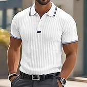economico Polo classica da uomo-Per uomo Testurizzato Maglia da golf Casuale Lavoro Bavero Colletto Polo a Coste Manica Corta Essenziale Moderno Blocco di colori Patchwork Bottoni Primavera &amp; Estate Vestibilità aderente Blu Bianco