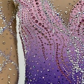 cheap Figure Skating Dresses-Figure Skating Dress Women's Ice Skating Dress Fuchsia Patchwork Open Back Stretchy Training Competition Skating Wear Classic Crystal / Rhinestone Long Sleeve Ice Skating Figure Skating