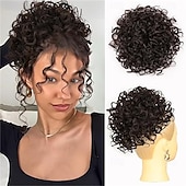 levne Drdoly-Nedbalý drdol pro ženy, 25 cm kudrnatý drdol, volné vlny, syntetické prodloužení vlasů, elastický stahovací drdol se šňůrkou pro každodenní použití (černý) 25 cm