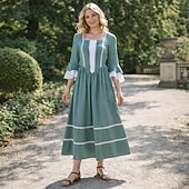 abordables Vestido-Retro Antiguo Medieval Renacimiento Hasta el Suelo Vestidos Campana Princesas Escote Cuadrado Disfraz Mujer Fantasía Víspera de Todos los Santos Carnaval Mascarada Feria del Renacimiento LARP Adulto