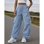  בגדי ריקוד נשים מכנסיים רחבים מכנסי קרגו מכנסי ריצה שרוך כיס מותניים גבוהים תחתיות חדר כושר בגדי ספורט ומנוחה אִמוּן אביב סתיו נושם כושר אמון חוץ ריצה מונח בצורה רפויה בגדי ספורט לבוש אקטיבי אחיד