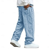 economico Classico-Per uomo Pantaloni di Lino Pantaloni Pantaloni Estivi Pantaloni Larghi Tasca Elastico in vita Gamba Dritta Tinta unica Confortevole Traspirante Lunghezza intera Casuale Quotidiano Ferie Vacanza Moda