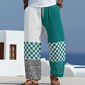 economico Pantaloni casual stampati da uomo-Per uomo A quadri Motivo Geometrico Pantaloni Pantaloni casual Pantaloni Larghi Misura del girovita medio Moda Casa All'aperto Vacanza Coulisse elastica in vita Pantaloni tipo lino con tasche Estate