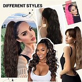 baratos Rabos-de-Cavalo-Extensão de rabo de cavalo com cordão de 66 cm (26 polegadas), aplique de cabelo longo e ondulado para mulheres - aplique de cabelo sintético para uso diário (castanho chocolate com mechas loiras mel)