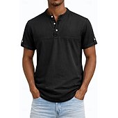 levne Ležérní tričko Henley-Pánské Tričko Henley Košile ze 100% bavlny Krátký rukáv Bez vzoru Retro Na běžné nošení Retro styl Barvení oděvů Vyprané Henley Ležérní Jaro léto Léto Jaro Fialová Tričko Henley