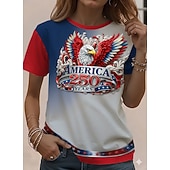 tanie Dzień Niepodległości Top-Koszulka patriotyczna dla kobiet z okazji Dnia Niepodległości Amerykańska rocznica nadruk graficzny flaga amerykańska vintage elegancka klasyczna krótki rękaw okrągły dekolt regularne bluzki