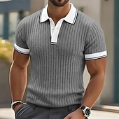 economico Polo classica da uomo-Per uomo Testurizzato Maglia da golf Casuale Lavoro Bavero Colletto Polo a Coste Manica Corta Essenziale Moderno Blocco di colori Patchwork Bottoni Primavera &amp; Estate Vestibilità aderente Blu Bianco
