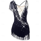 abordables Vestidos de Patinaje Artístico-Vestido de patinaje artístico Chica Patinaje Sobre Hielo Vestidos Violeta Negro Blanco Retazos Espalda Abierta Elástico Entrenamiento Competición Ropa de Patinaje Clásico Cristal / Strass Sin Mangas