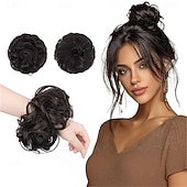 cheap Chignons-2PCs Small Messy Bun Hair Piece for Thin Hair Women Girl Mini Synthetic Elastic Wavy Space-bun Scrunchies Updo Hairpi