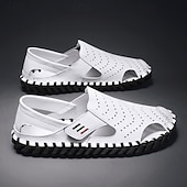 preiswerte Lässige Sandalen-Weiße, perforierte Herren-Freizeitschuhe aus Kunstleder, leichte, atmungsaktive Loafer für sommerliche Mode und legere Treffen