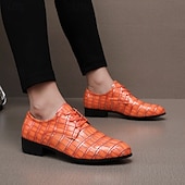 abordables Chaussures Derby-Chaussures habillées pour hommes en similicuir orange à motif crocodile – chaussures de ville et de mariage pour messieurs modernes