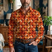 economico Cime-Retrò Vintage Anni '70 Camicia Camicia Aloha Lunghe Hippie Geometrico Costume Per uomo Mascherata Festival Musicale Feste Abbigliamento quotidiano Adulti Camicia