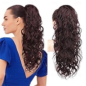 cheap Ponytails-Ponytail Extension, 18" Claw Clip Ponytail Extension Wavy Ponytails Hair Extensions Jaw Clip on Pony Tails Natural Synthetic Hairpiece for Women Daily, Dark Ash Blonde with Golden Ends 18 Inch