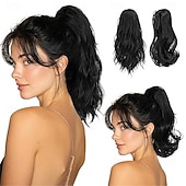 cheap Ponytails-2 PCS Ponytail Extensions Claw Clip Short Pony Tails Wavy Curly Synthetic Hairpieces for Women 12 Inch 14Inch Set
