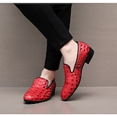 abordables Mocasines-Zapatos sin cordones con estampado de cocodrilo rojo de piel sintética para hombre, elegantes y cómodos para ocasiones formales e informales.