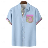cheap Tropical Plants-Men's Palm Leaf Tropical Plants Shirt Hawaiian Shirt Aloha Shirt Short Sleeve Hawaiian Vacation Holiday Summer Turndown 3D Print Front One Pocket Linen Like Shirt Blue Pink Purple Green