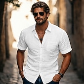  Herre Skjorte Linskjorte Sommerskjorte Strandskjorte Skjorte med knapper Skjorter uten stopp عادي Avslappet Daglig Svart Hvit Navyblå Himmelblå Kortermet Aftæpning Sommer Vår & Vinter Klær Lomme