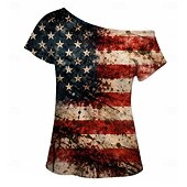 Недорогие Топы-250-летие США Ретро В стиле 1980-х Короткий Как у футболки На одно плечо Короткие рукава Флаг США Маскарадный костюм Жен. 4 июля День независимости Взрослые Футболка